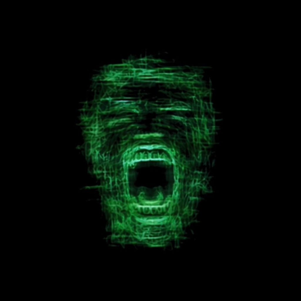 efan and the crowd goes cover art showing a glowing green scratched-out face screaming on a black background