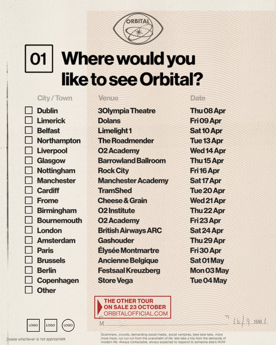 Orbital The Other Tour 2027 poster