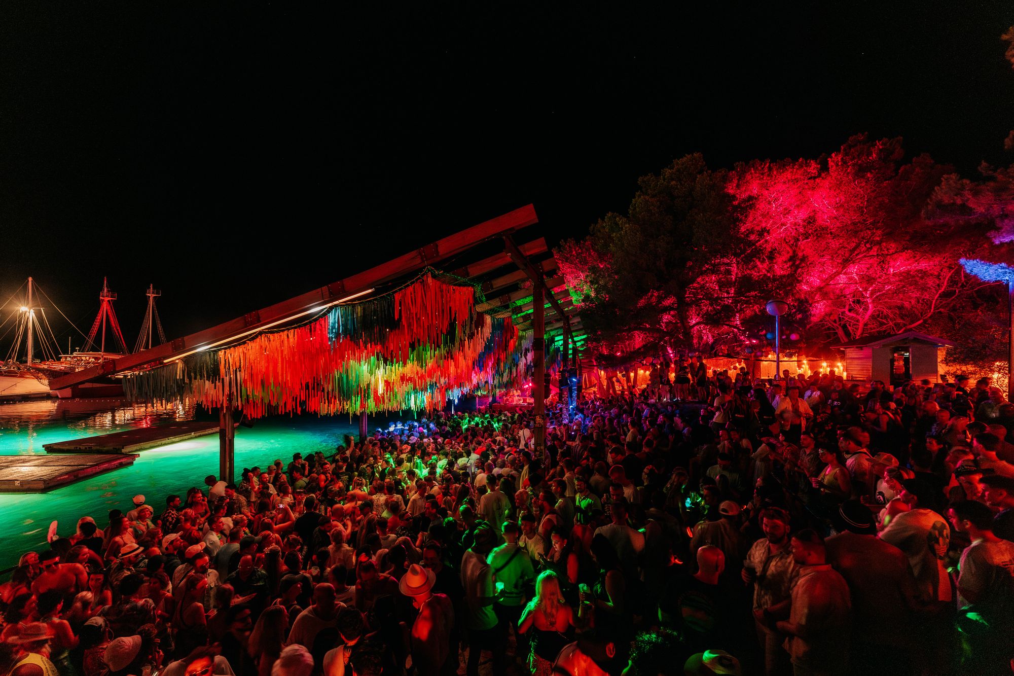 Balance Croatia 2027 lineup, night crowd at the Beach stage, The Garden Resort, Tisno