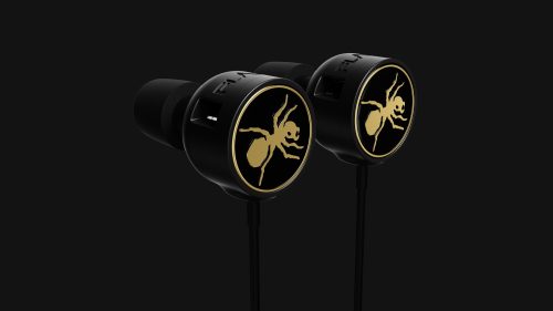 The Prodigy x Flare Audio wired earphones with the gold Prodigy ant logo