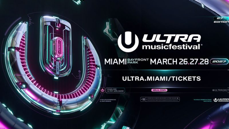 Ultra Music Festival 2027 key art for Bayfront Park, Miami, 26 to 28 March